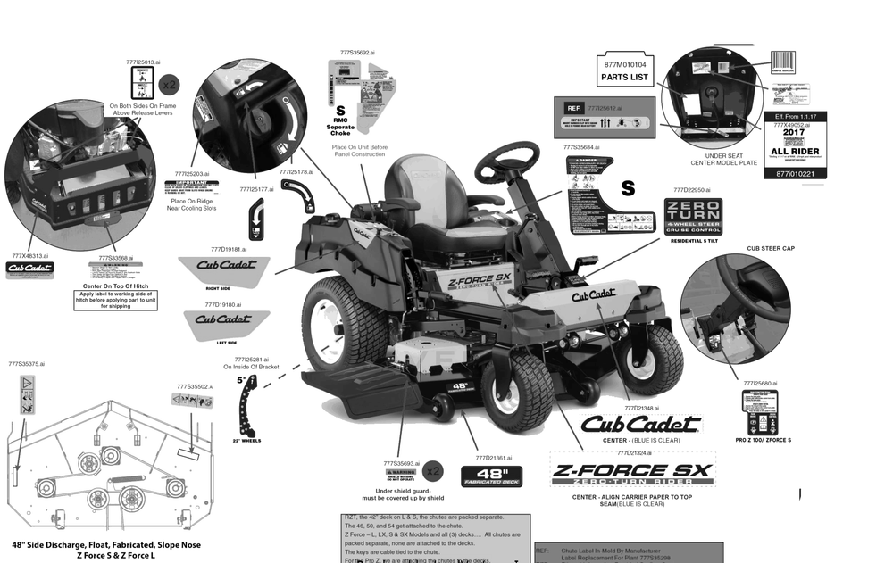 Label Map Diagram and Parts List for Z-FORCESX48KW (17AIDGJB010)(2018) Cub Cadet Lawn Tractor
